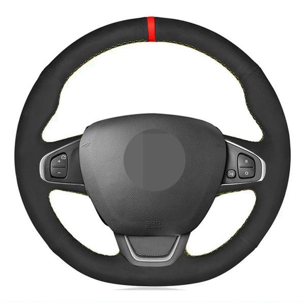 

car steering wheel cover soft black genuine leather suede red marker for renault clio 4 (iv) kaptur captur 2016-2019