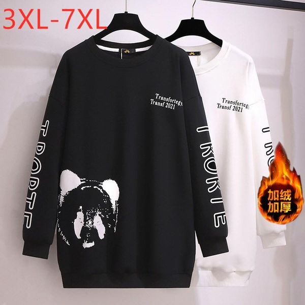

plus size outerwear & coats autumn winter women clothing oversize pullover long sleeve velvet print warm sweatshirt coat 3xl 4xl 5xl 6xl 7xl, Black