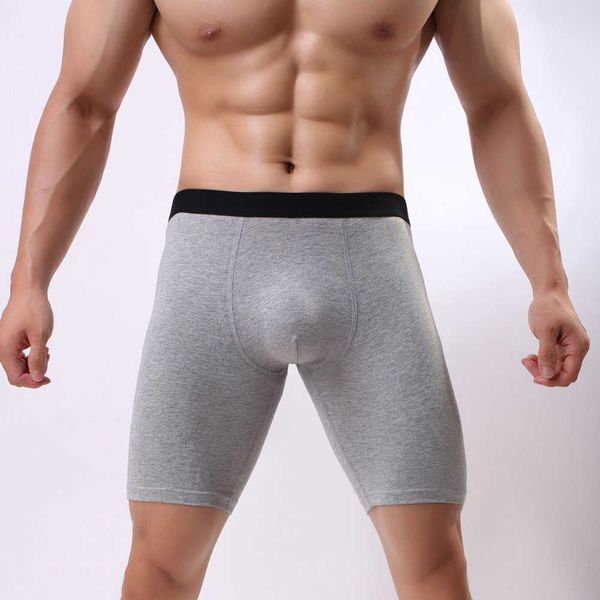 

underpants 3 colors arrival men underwear solid cotton boxers shorts mid-waist convex pouch long leg pants l-2xl, Black;white