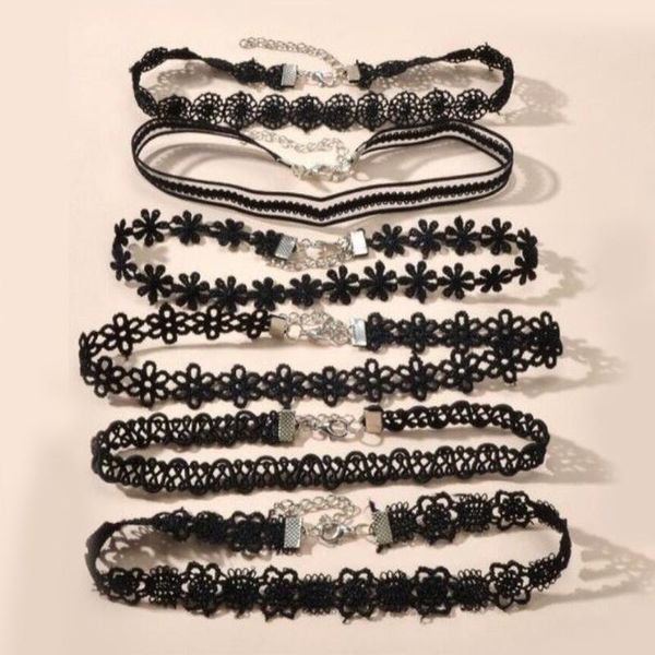 

chokers 6pcs/set fashion black lace short necklace for women vintage gothic style choker wedding party styling jewelry, Golden;silver