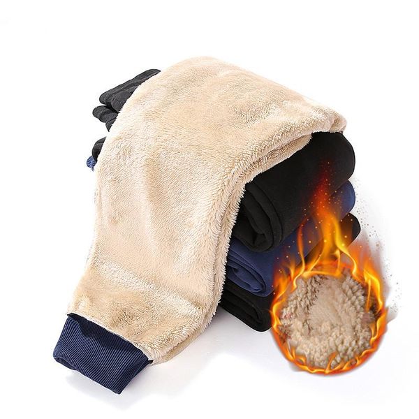 

men's pants 2021 explosion models cotton lamb cashmere large size casual thickening plus velvet winter warm, Black