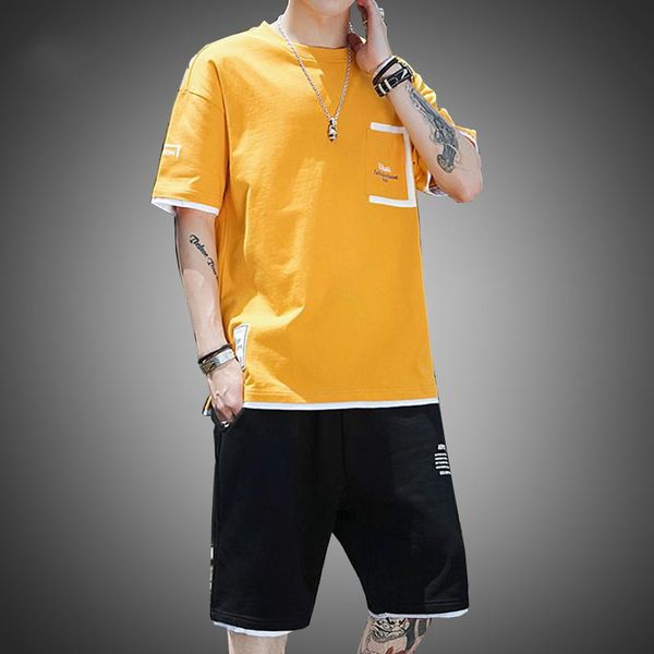

men's tracksuits casual male tracksuit clothing summer men set sporting suits short sleeve t shirt + shorts 2 piece 2021 fashion brand, Gray