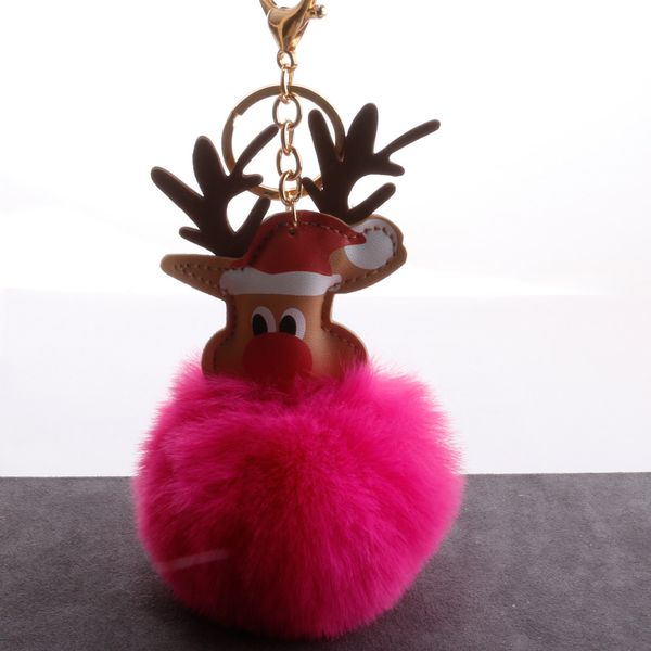 

factory outlet christmas decoration fluffy metal alloy pu cartoon antlers keychain pendant cute pompom artificial rabbit