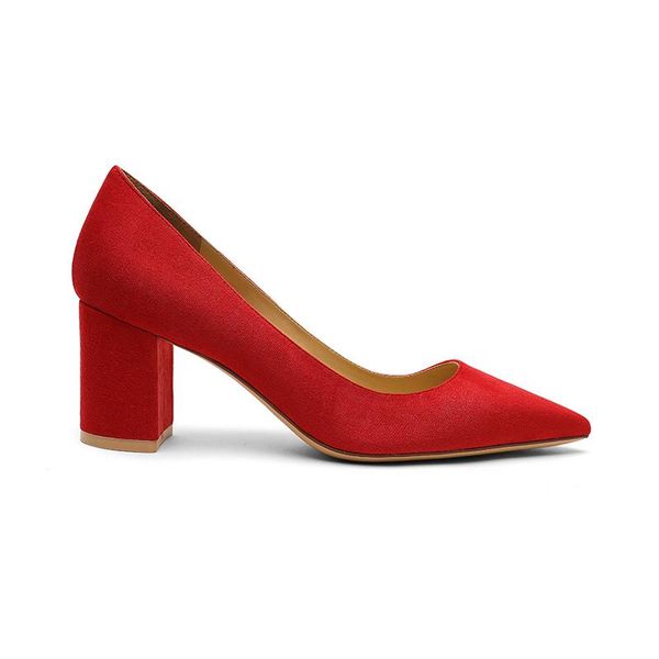 

dress shoes ladies single suede pointed thick heel low 6cm high professional office, Black