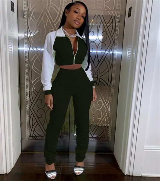 

women casual luminous tracksuits 2 piece sets patchwork zipper long sleeve jacket and high waist trousers pants 2021 women's, Gray