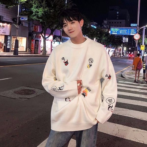 

hoodies men's embroidered round neck university style sweater, fashion, knitting, autumn and winter, Black