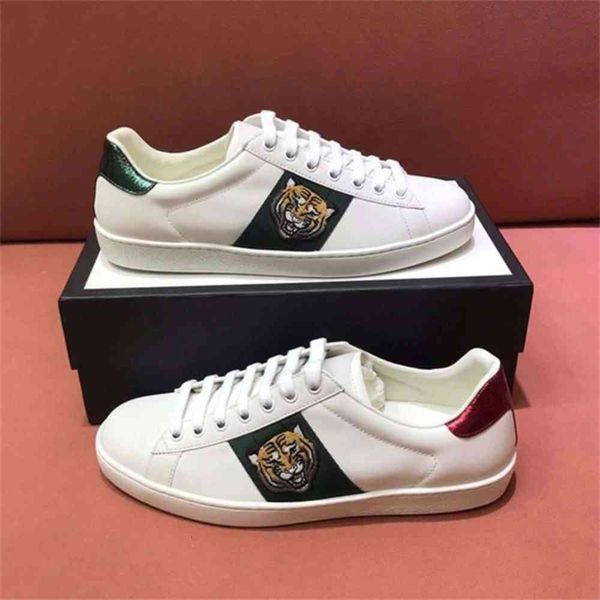 

2021 men women sneaker casual shoes snake tiger chaussures leather sneakers ace bee embroidery stripes stylist shoe walking spor tingfengf, Black