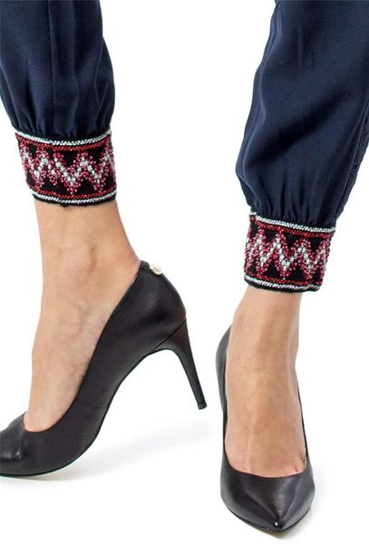 

women's pants & capris spaniard with lace hem and button beads, Black;white