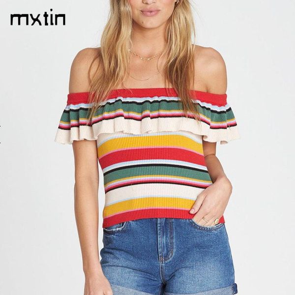 

summer vintage rainbow stripes t shirt women casual tees short sleeve o neck female ladies t-shirt women's, White