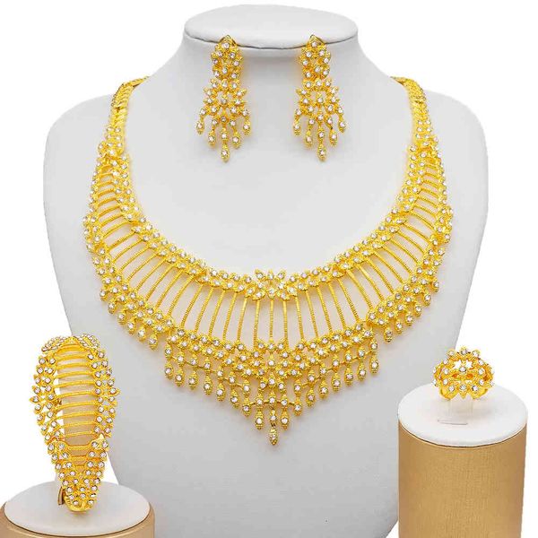 

jewelry sets dubai 24k gold color for women luxury necklace earrings bracelet ring india african wedding gifts ethiopia set, Black