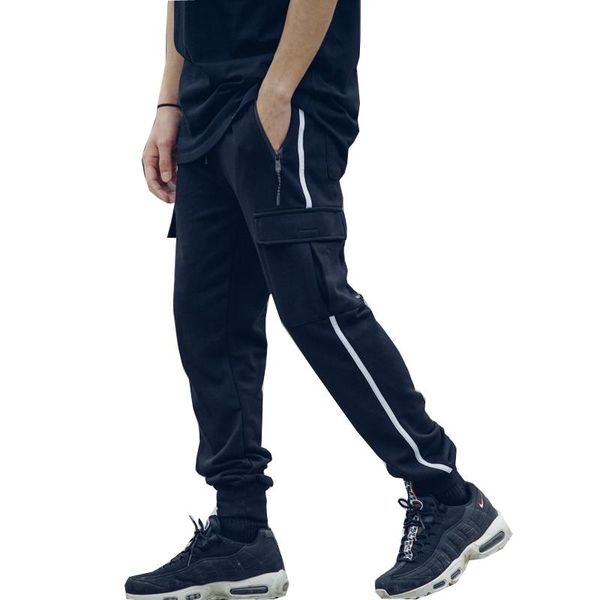 

men's pants 2021 fashion men joggers elasticated hip hop back to school jogger casual pockets loose trousers, Black
