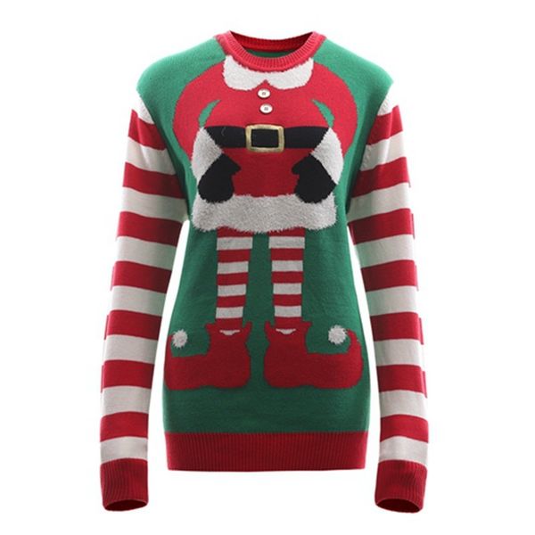 

women's t-shirt winter santa claus long-sleeved pullover sweater green christmas theme european o neck red knitted women 6s85, White