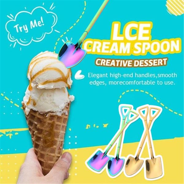 

creative dessert ice cream spoon shovel shape stainless long handle watermelon tea coffee stirring kitchen tool spoons
