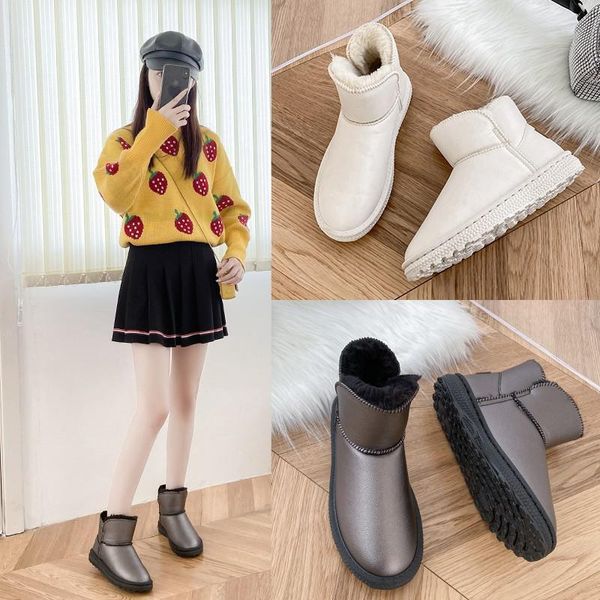 

boots snow women's fashion short tube winter warmth plus velvet cotton shoes waterproof bread thick, Black