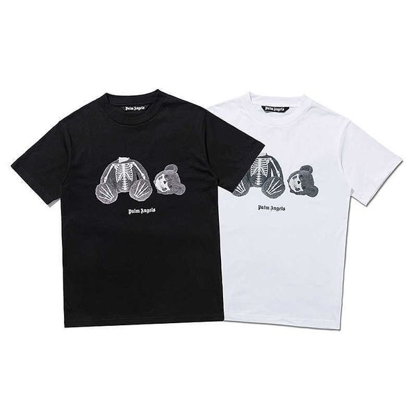 

2021 chaopai pa angel skull bear print t-shirt high street casual round neck short sleeve, White;black
