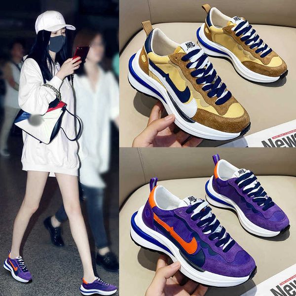 

thick bottom hook dad sho women's 2021 summer color matching leather breathable casual double waffle