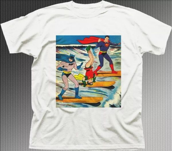 

super heros surfing funny white printed t-shirt fn9927, White;black