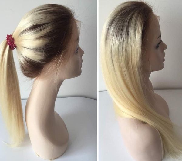 

swiss lace front wig, gradient color, blond, Black;brown