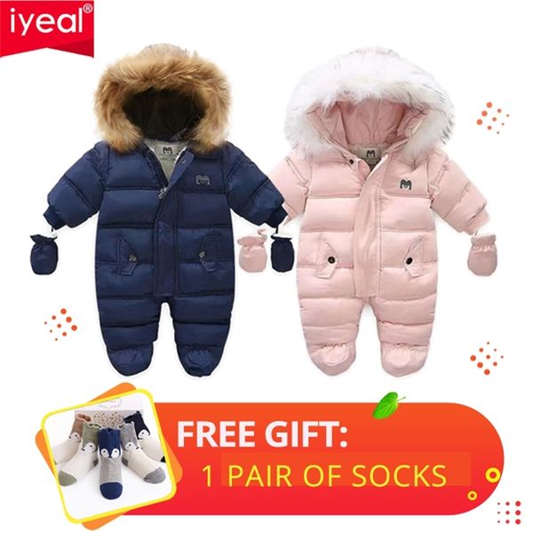 IYEAL Inverno Vestiti Del Bambino Con Pelliccia Con Cappuccio Nato Caldo Pile Bunting Infantile Snowsuit Toddler Girl Boy Snow Wear Outwear Cappotti 211229