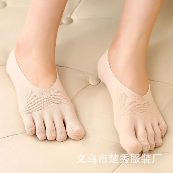 

yoga five finger stockings hollowed out summer ice silk breathable ultra thin sile non slip women' boat socks, Red;black
