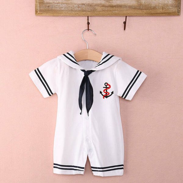 

0-18months sailor romper for infant baby boy short sleeve jumpsuit, White