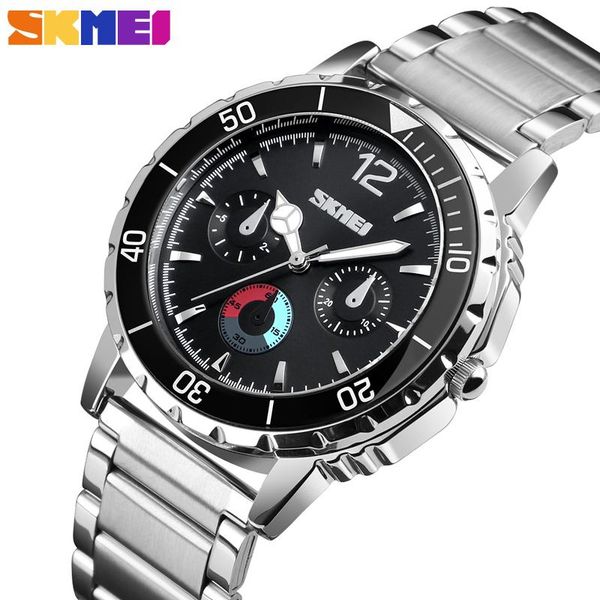 

wristwatches luxury stainless steel men quartz watch 50 m waterproof wristwatch fashion male business watches brand skmei relogio masculino, Slivery;brown