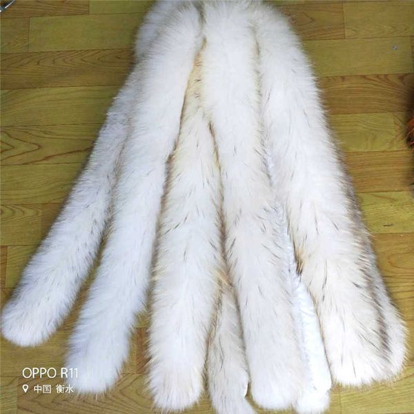 

qearlstar 2019 luxury brand natural real raccoon white fur collar women coat scarves fur parka solid female scarf 75*12.5cm z368 h0923, Silver