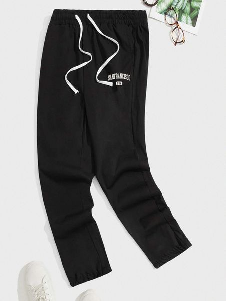 

men letter graphic drawstring pants 01pn#, Black