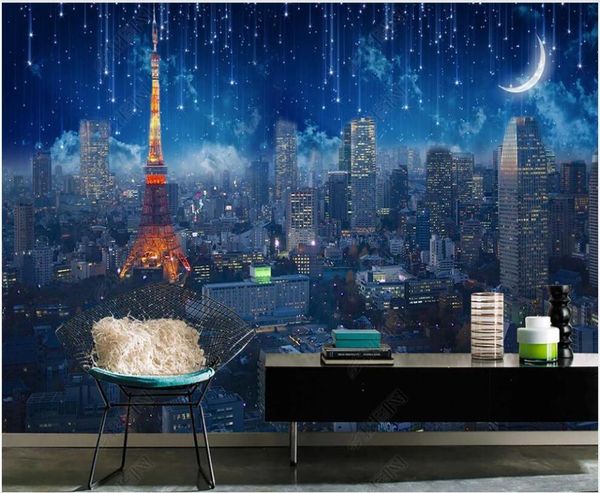 

wallpapers 3d wallpaper custom po mural paris eiffel tower night sky city landscape room home decoration for walls in rolls