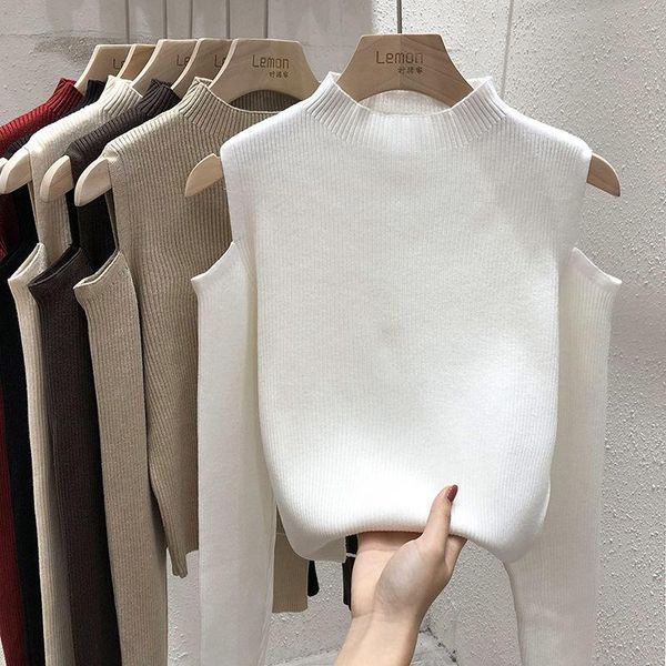 

women's sweaters autumn women' knitted sweater pure color temperament slim off-shoulder long-sleeved with bottoming shirt, White;black