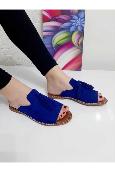 

slippers faux suede tassels saks blue, Black