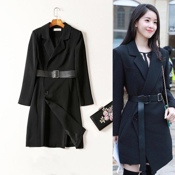 

suit spring jacket blazer women's long fashion section long-black with long-sleeved korean slender coat belt outerwear f1018 6t6m, White;black