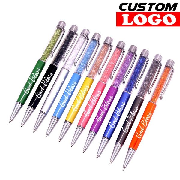 

ballpoint pens 50pcs/lot customized logo metal handwritten touch pen cute wedding birthday gift gel school office lettering signature, Blue;orange