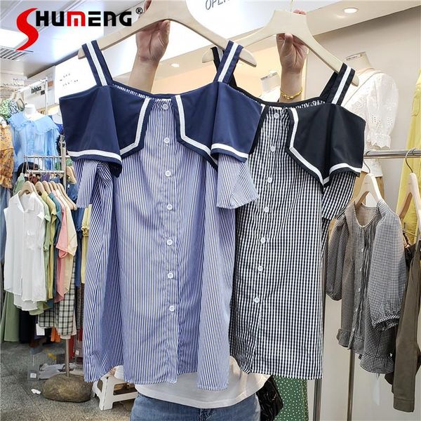 

casual dresses 2021 summer female european fashion round neck mini dress women's off-shoulder color contrast patchwork striped shirt, Black;gray