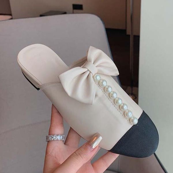 

slippers 2021 autumn women mules flats shoes female casual outside string bead slides fashion flip flops ladies, Black