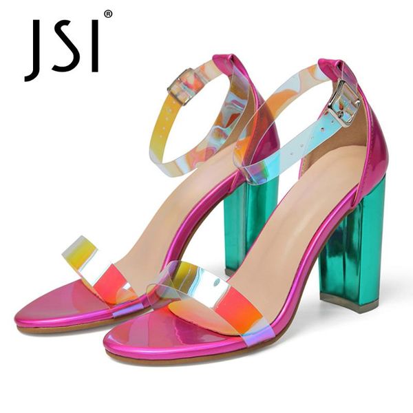 

sandals jsi women's summer 8cm high heels shoes mixed colors ankle strap pvc nightclub trend elegant lady vo439, Black