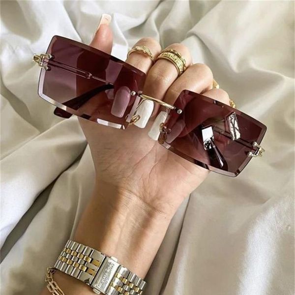 

womens rectangle sunglasses vintage shades clear lens eyewears gradient rimless square sun glasses female 2021, White;black