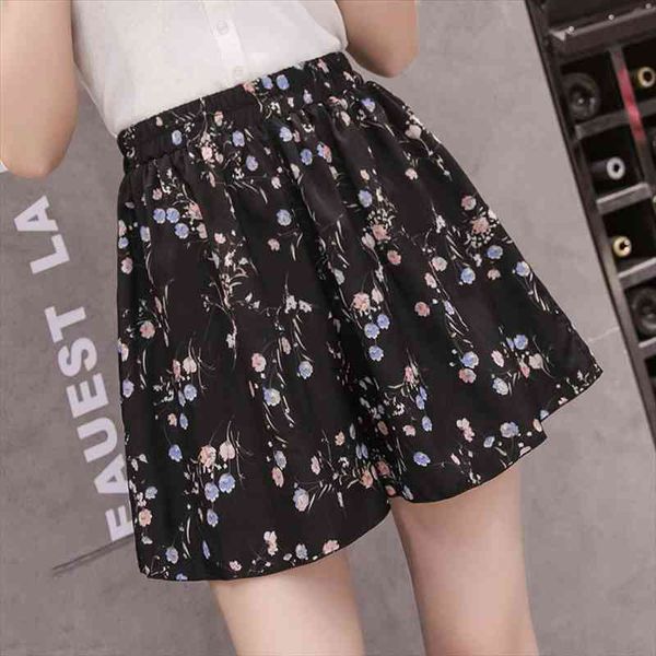 

chiffon summer soft loose women shorts flower elastic waist breathable trendy sweet female casual printed, White;black