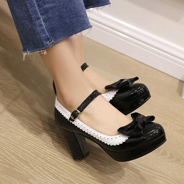 

flat shoes girls leather female lolita mary janes pumps platform high heels sweet women' party wedding woman plus size 32-43, Black;grey