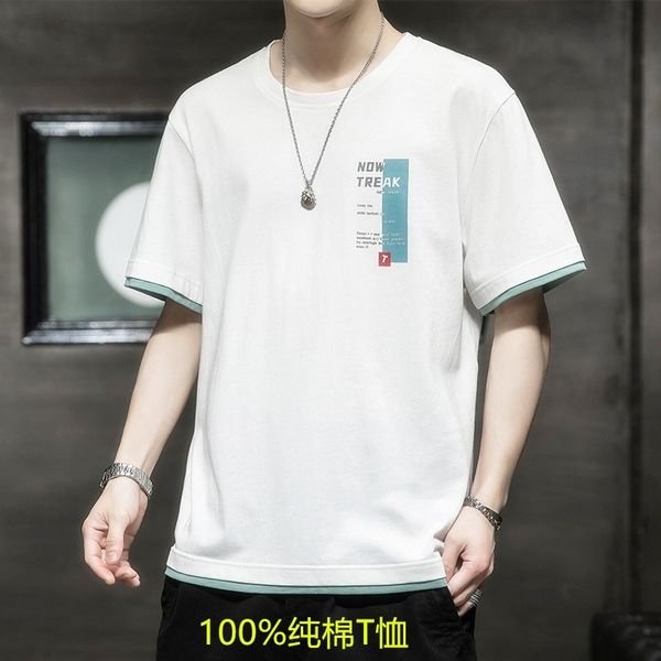 

short summer 2021 new trend ins fashion brand white half sleeve clothes pure cotton t-shirt men's wear, White;black