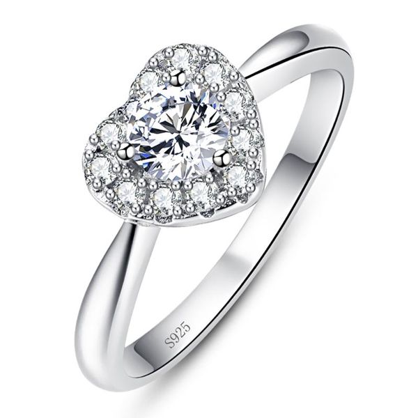 

cluster rings fashion 925 silver for women princess propose marriage heart cubic zirconia ring romantic bridal wedding bijoux, Golden;silver