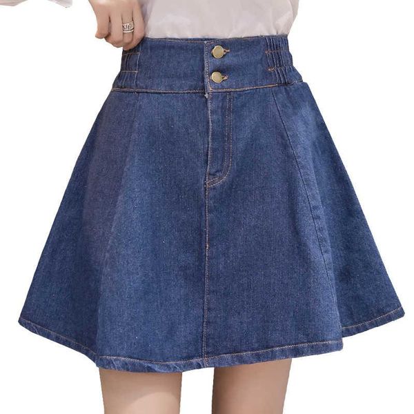 

women's jeans icclek jxmyy summer women mini denim skirt elastic high waist a-line pleated fashion kawaii preppy girl skir, Blue