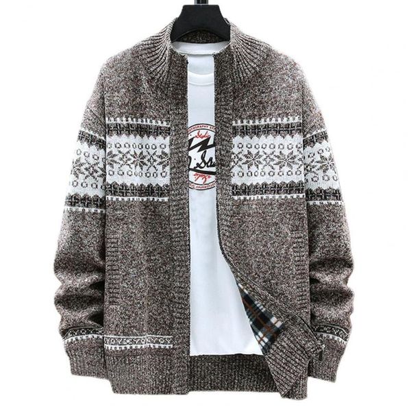 

men's jackets 60% drop autumn winter men cardigan knitted long sleeve printing stand collar sweater coat outerwear, Black;brown