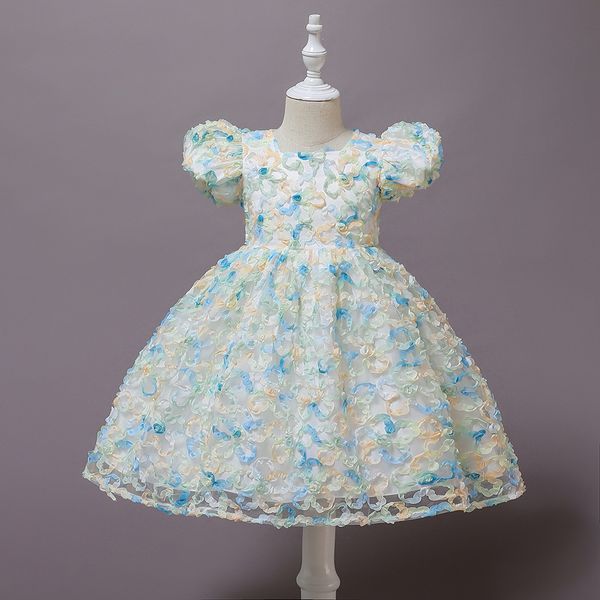 

children' princess evening little girl' catwalk tail fluffy yarn flower girl host' performance dress, White;blue