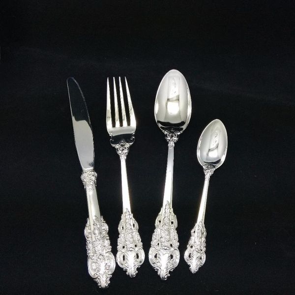

dinnerware sets luxury stainless steel silver cutlery set 4 pcs knives forks spoons