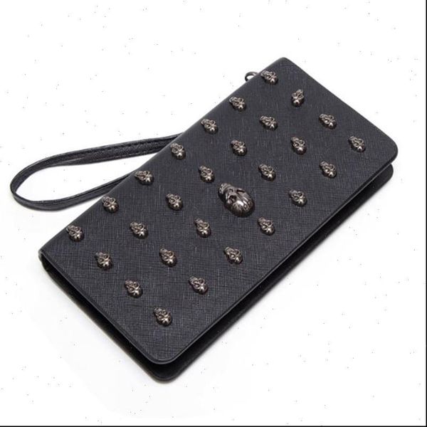 

women wallets metal skull wallet card purse leather wristlet portefeuille handbags carteira feminina, Red;black