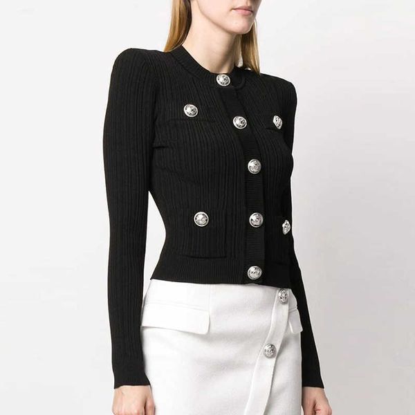 

est designer style women's lion buttons knit cardigan sweater 210526, White