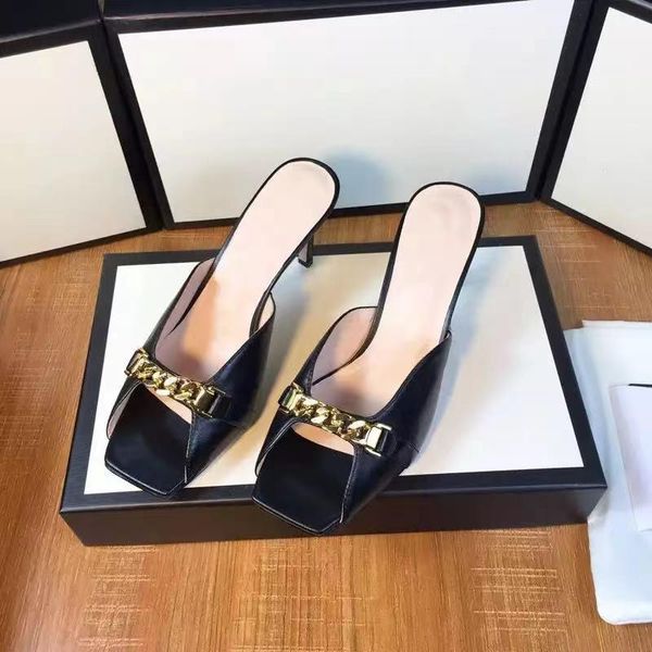 

sandals summer luxury heels black women 2021 brand designer fashion leather shoes woman size 35-43 dust bag with box