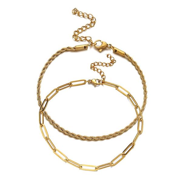 

charm bracelets 2pc/set stainless steel multilayer rope chain bracelet for women trendy simple jewelry, Golden;silver