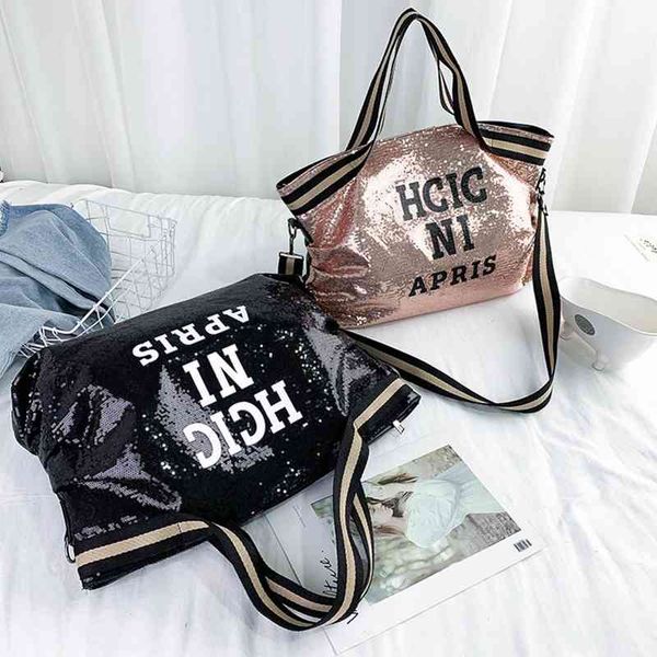 

fashion letters sequins crossbody shopping bag large capacity handle bags for women girls glitter shoulder travel handbag